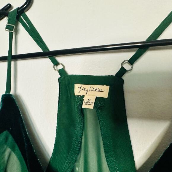 Lily White Sheer Emerald Green Racerback V-Neck Straps Mesh Mini Dress Size M - Picture 3 of 9